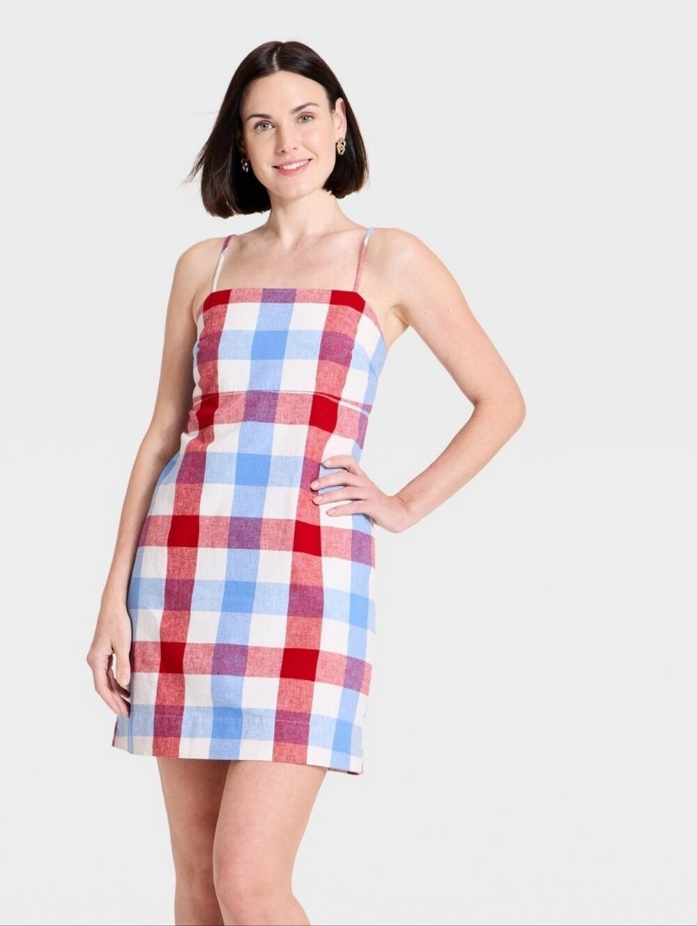 NWT A New Day Checked Spaghetti-Strap Mini Dress -Red, Blue, & White Women's XS